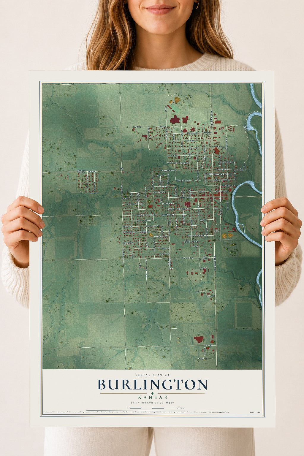 Map of Burlington, Kansas, 18 x 24 inch unframed archival matte print