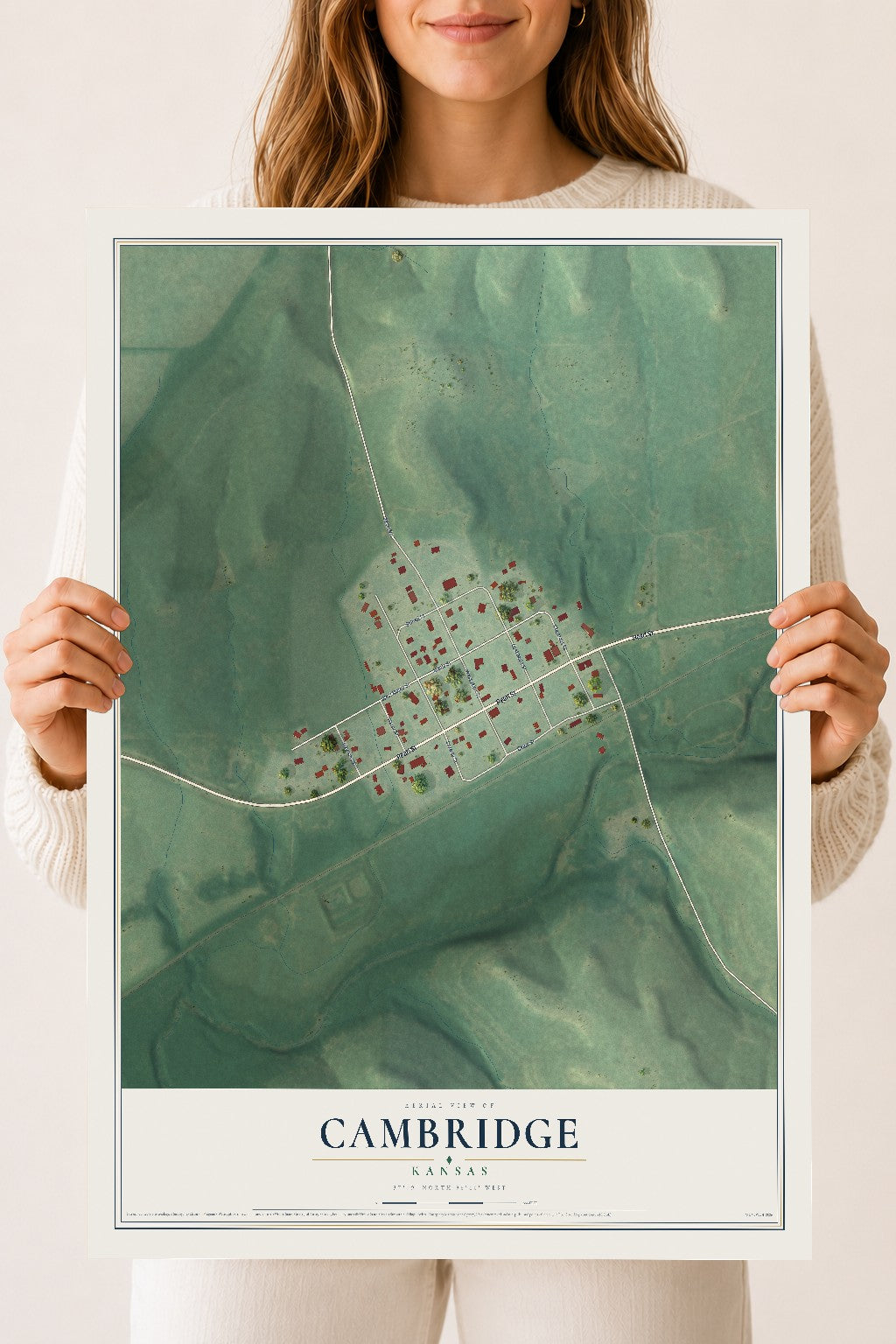 Map of Cambridge, Kansas, 18 x 24 inch unframed archival matte print
