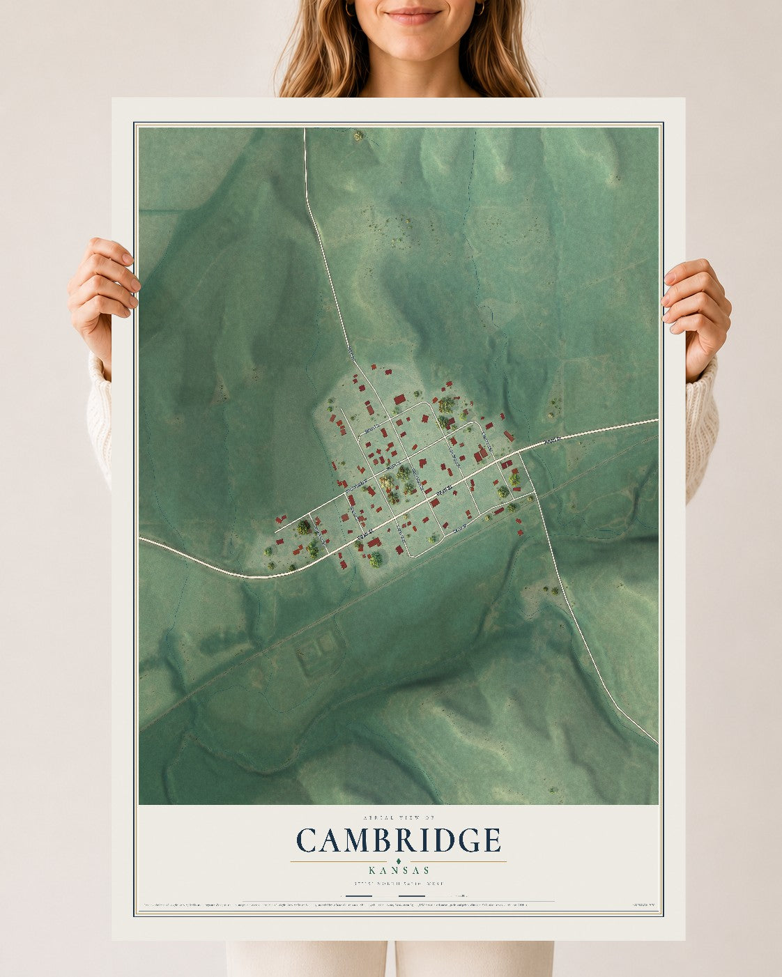 Map of Cambridge, Kansas, 24 x 36 inch unframed archival matte print