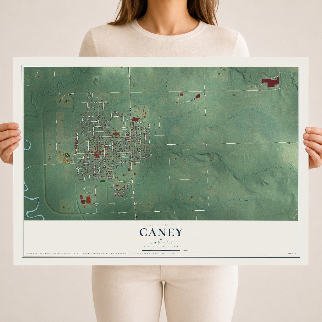 Map of Caney, Kansas, 18 x 24 inch unframed archival matte print