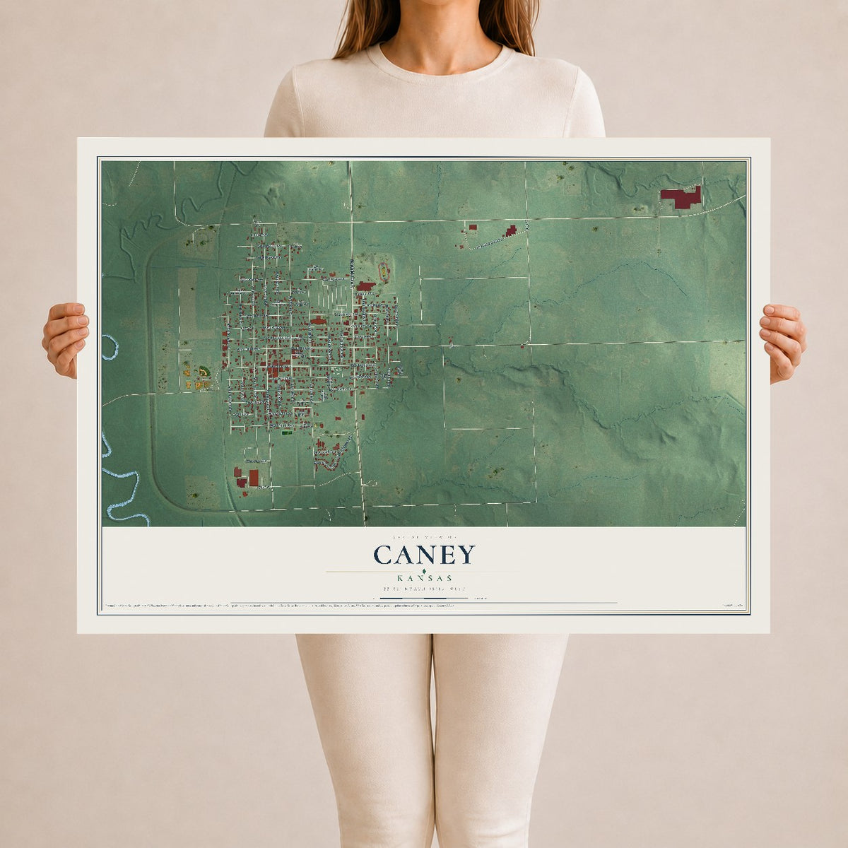 Map of Caney, Kansas, 24 x 36 inch unframed archival matte print