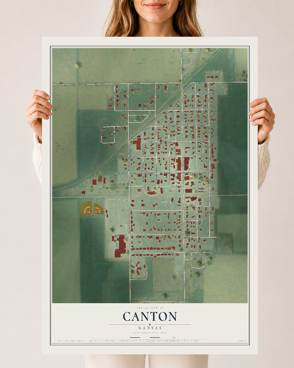 Map of Canton, Kansas, 24 x 36 inch unframed archival matte print