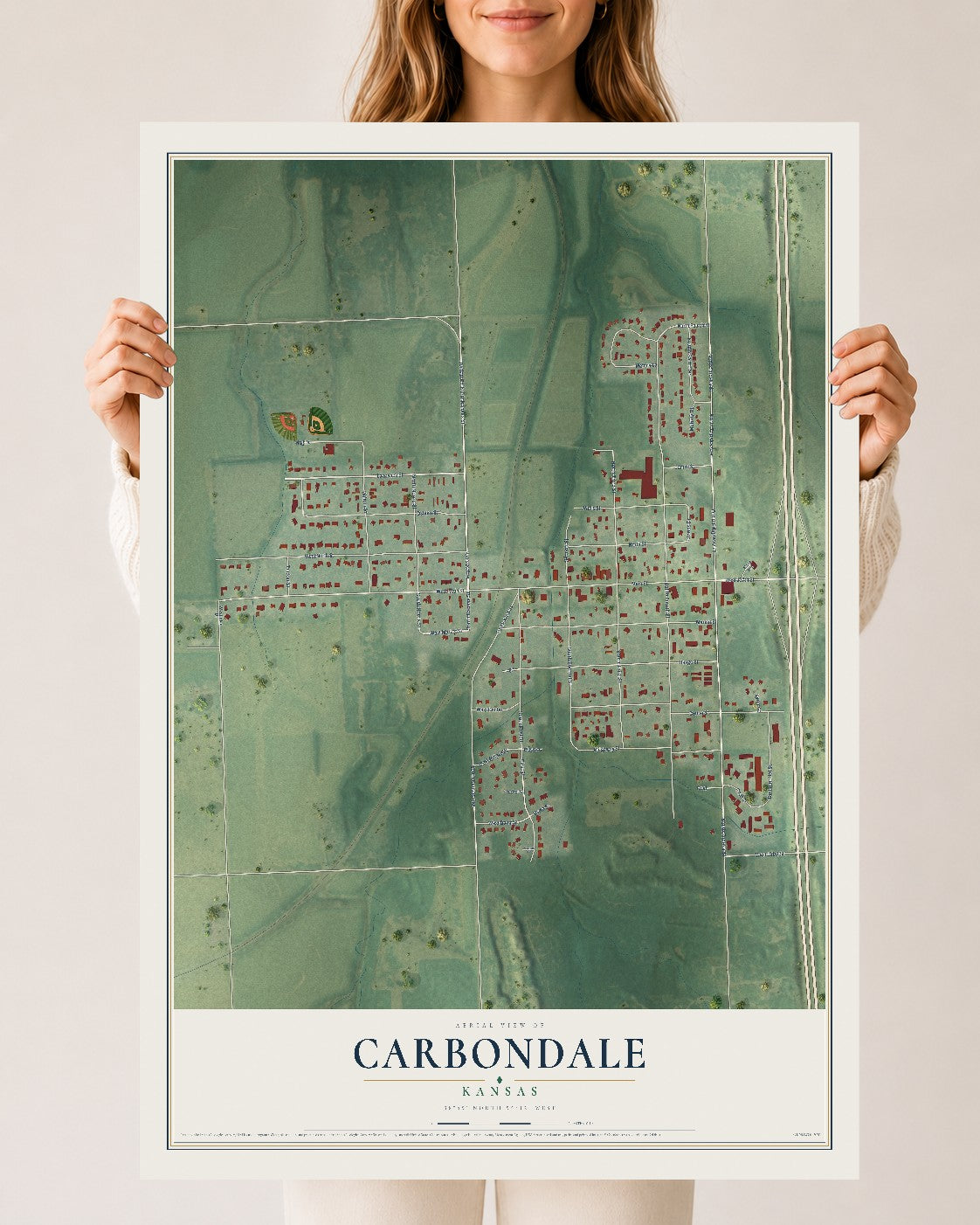 Map of Carbondale, Kansas, 24 x 36 inch unframed archival matte print