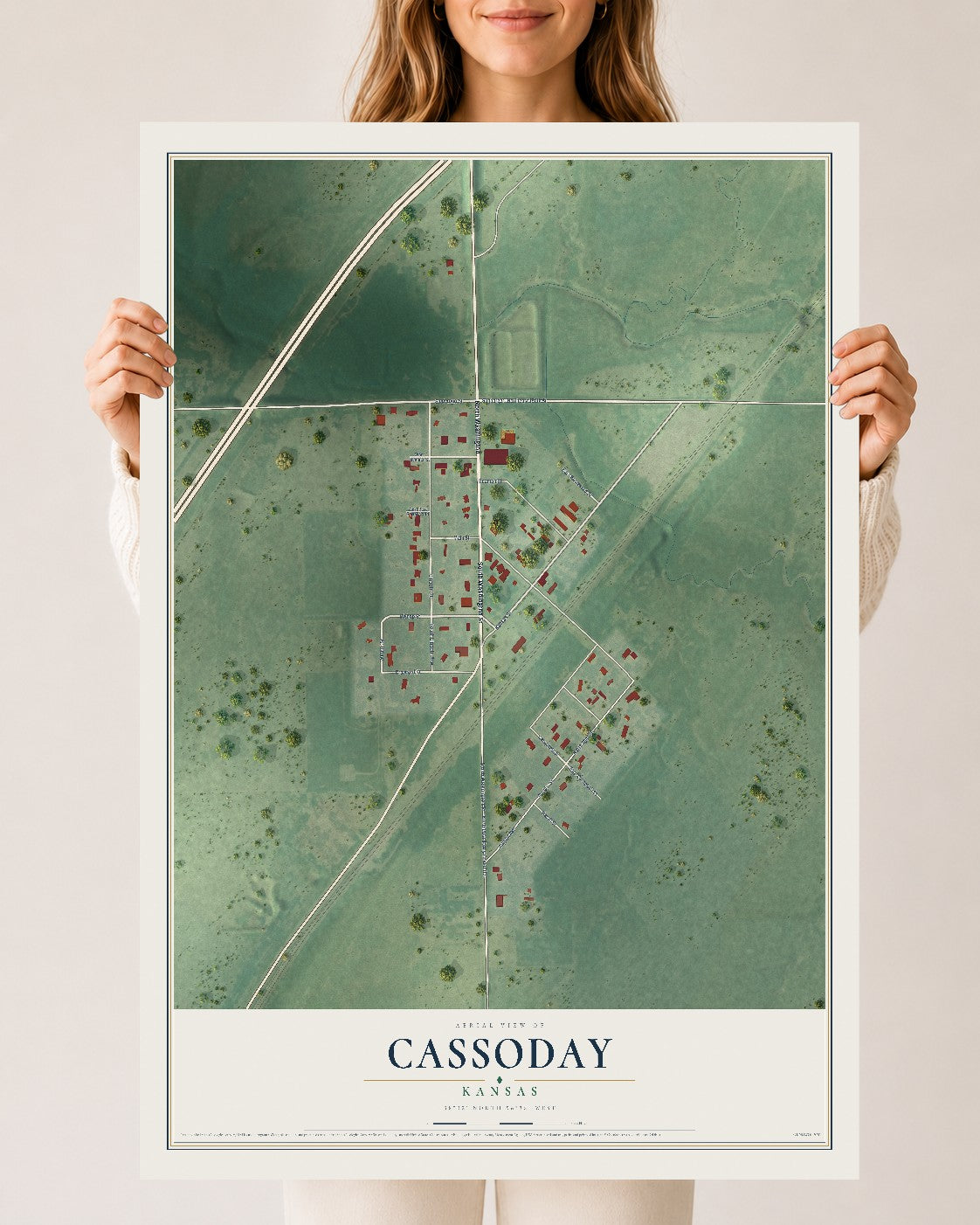 Map of Cassoday, Kansas, 24 x 36 inch unframed archival matte print