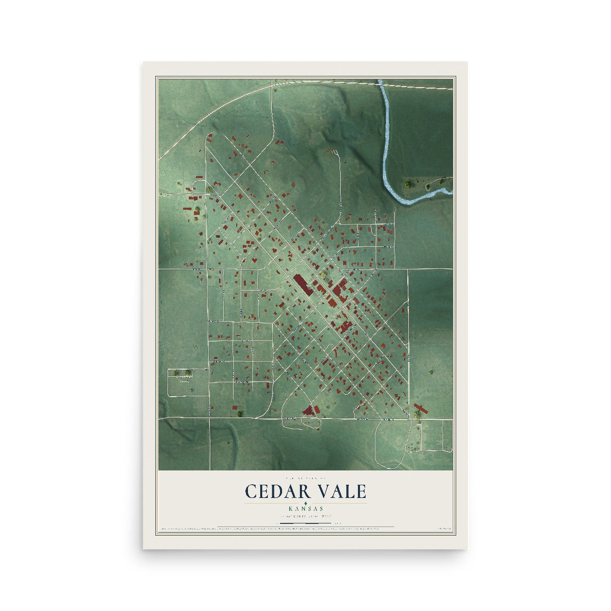 Map of Cedar Vale, Kansas, 12 x 18 inch unframed archival matte print