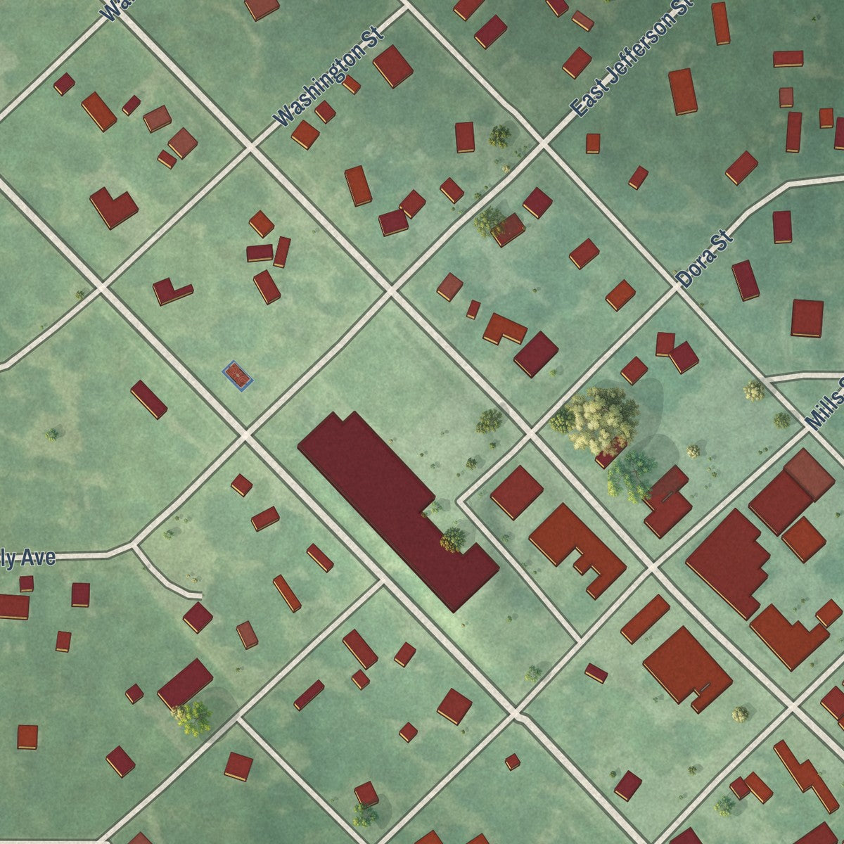 Close-up of the map of Cedar Vale, Kansas print showing street and building detail