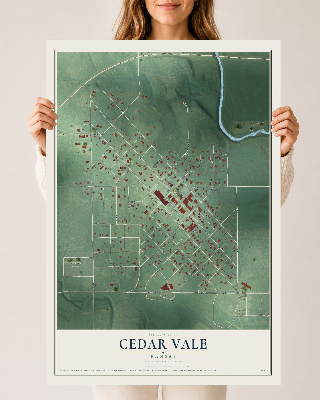 Map of Cedar Vale, Kansas, 24 x 36 inch unframed archival matte print
