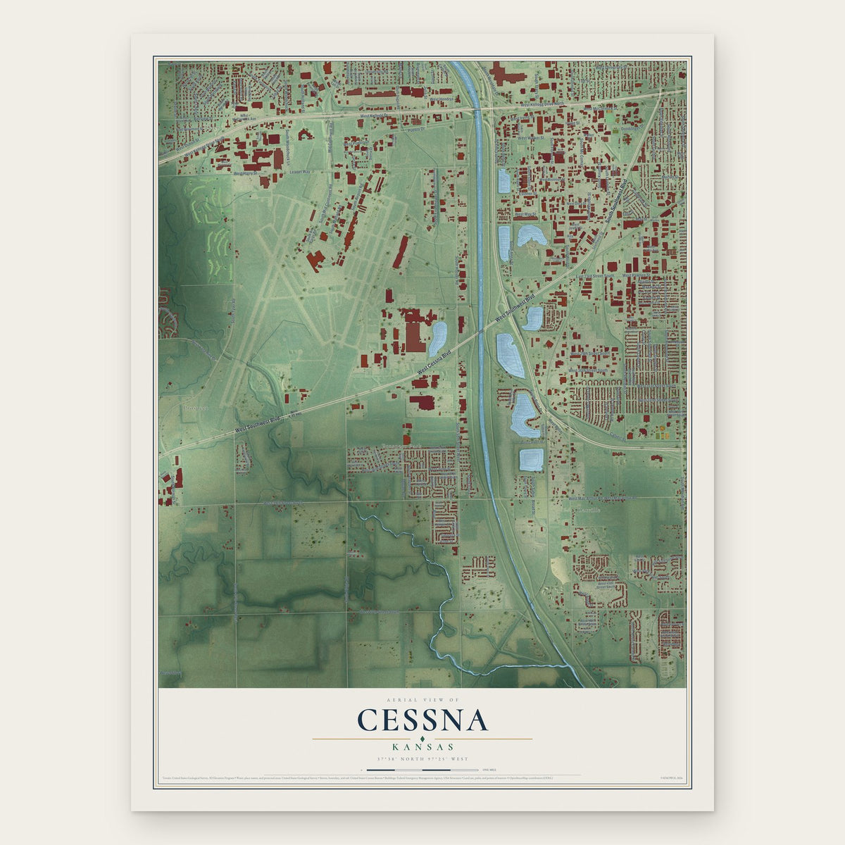 Cessna, Kansas map print, the full design