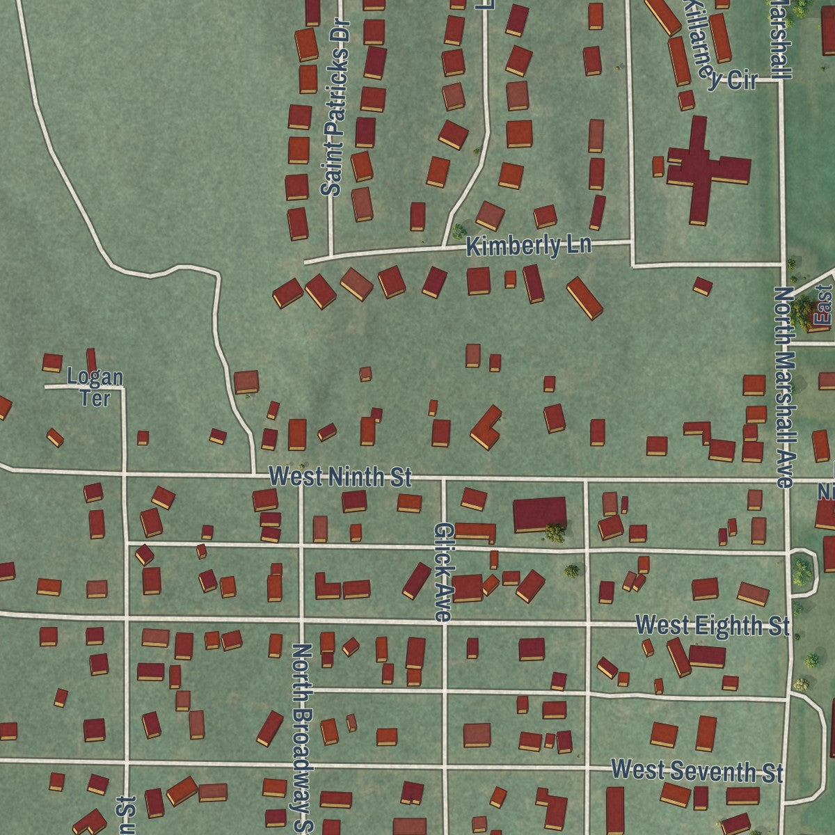 Second close-up of the map of Chapman, Kansas print showing more streets and buildings