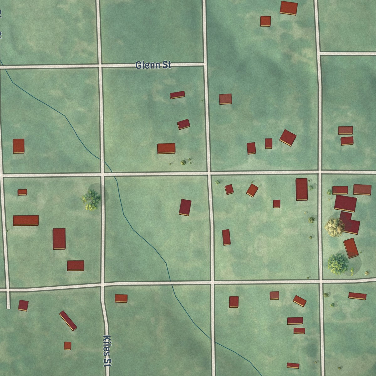 Close-up of the map of Chautauqua, Kansas print showing street and building detail