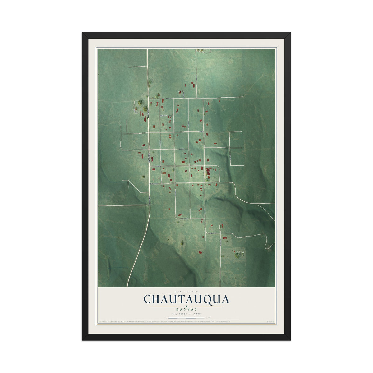 Map of Chautauqua, Kansas, 12 x 18 inch print in a black wood frame
