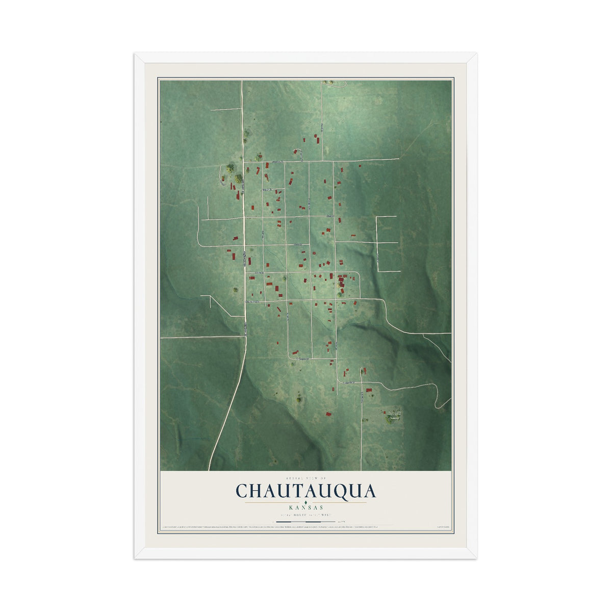 Map of Chautauqua, Kansas, 12 x 18 inch print in a white wood frame