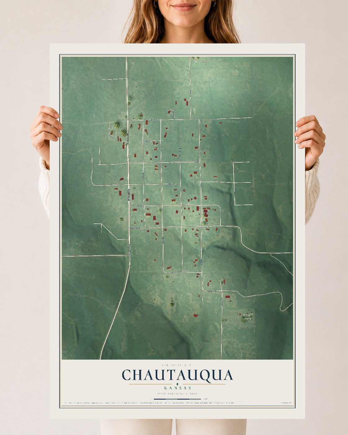 Map of Chautauqua, Kansas, 24 x 36 inch unframed archival matte print