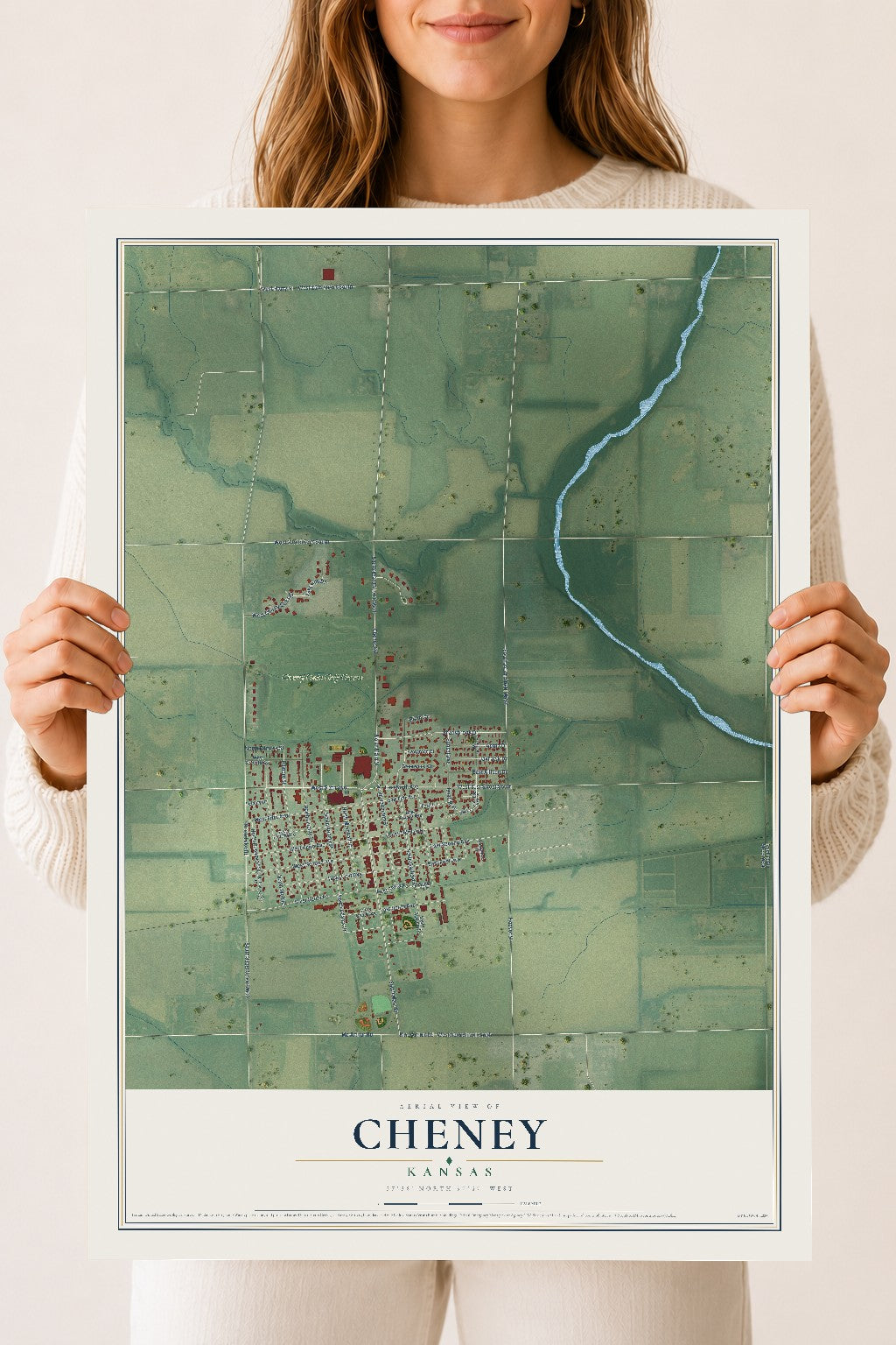 Map of Cheney, Kansas, 18 x 24 inch unframed archival matte print