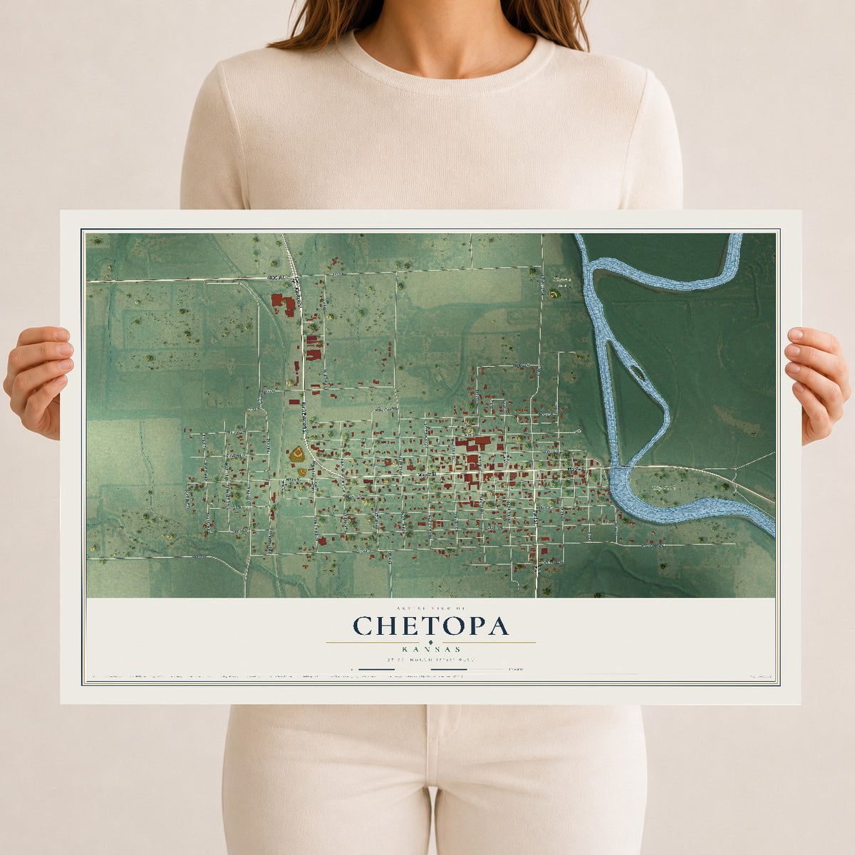 Map of Chetopa, Kansas, 12 x 18 inch unframed archival matte print