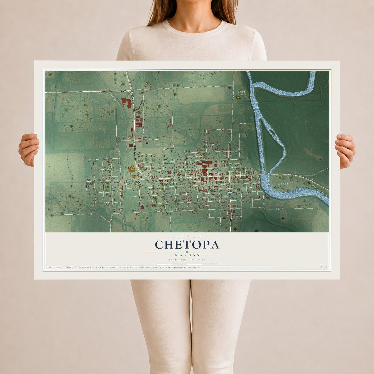 Map of Chetopa, Kansas, 24 x 36 inch unframed archival matte print