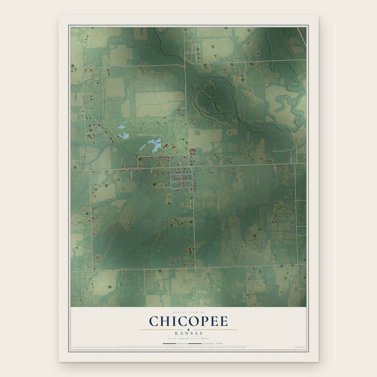 Chicopee, Kansas map print, the full design