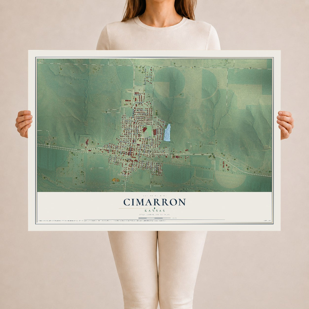 Map of Cimarron, Kansas, 24 x 36 inch unframed archival matte print