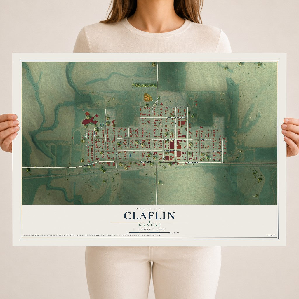 Map of Claflin, Kansas, 18 x 24 inch unframed archival matte print