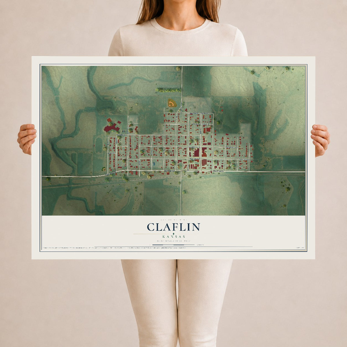 Map of Claflin, Kansas, 24 x 36 inch unframed archival matte print