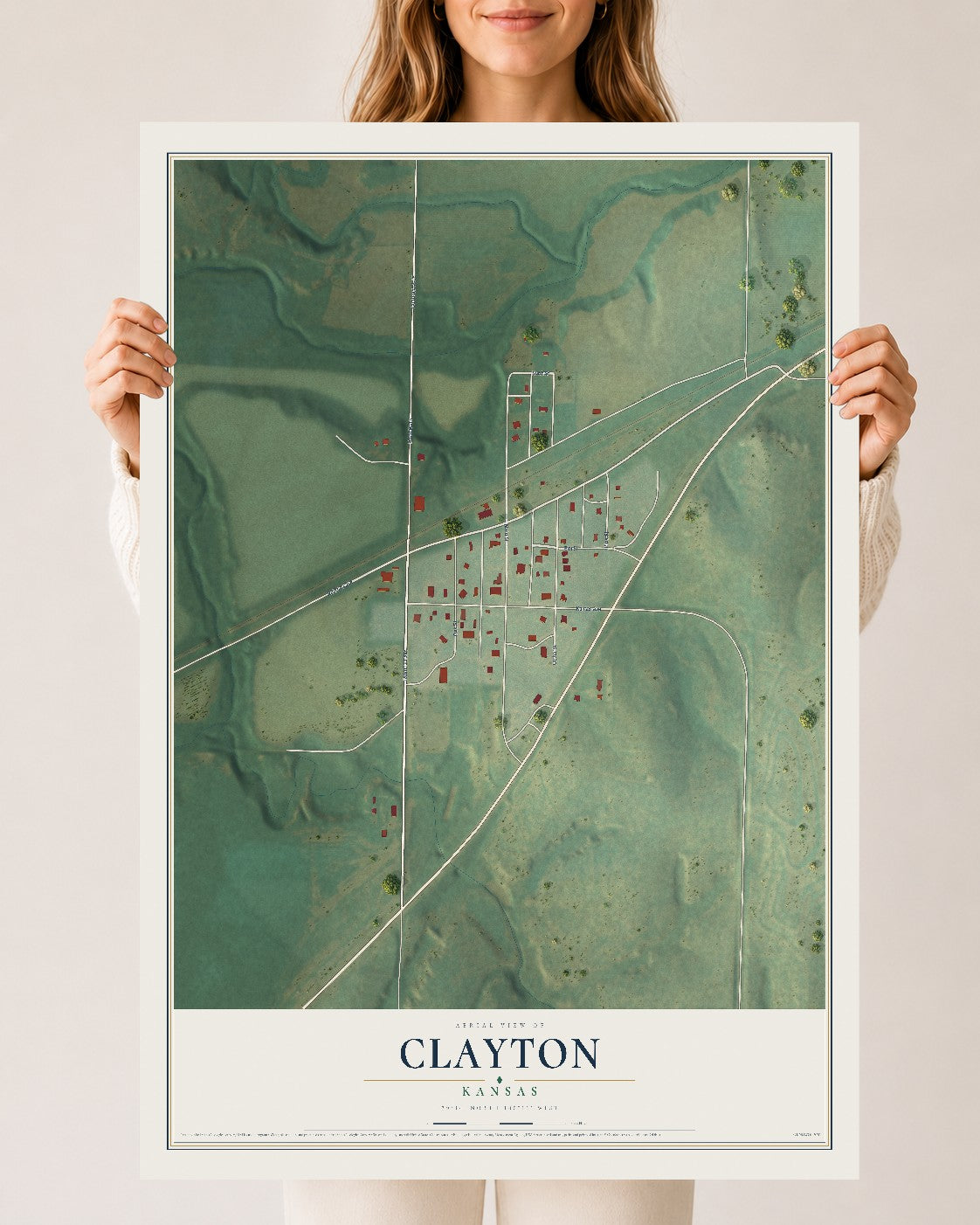Map of Clayton, Kansas, 24 x 36 inch unframed archival matte print
