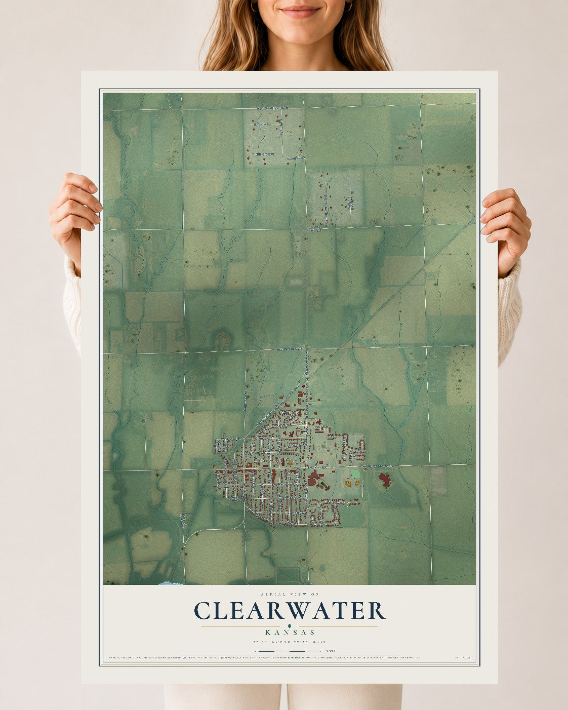 Map of Clearwater, Kansas, 24 x 36 inch unframed archival matte print