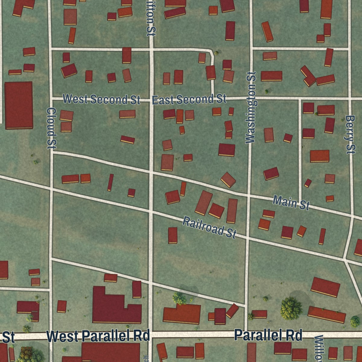 Close-up of the map of Clifton, Kansas print showing street and building detail