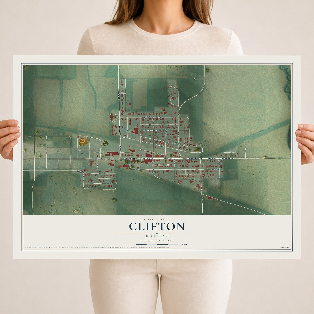 Map of Clifton, Kansas, 18 x 24 inch unframed archival matte print