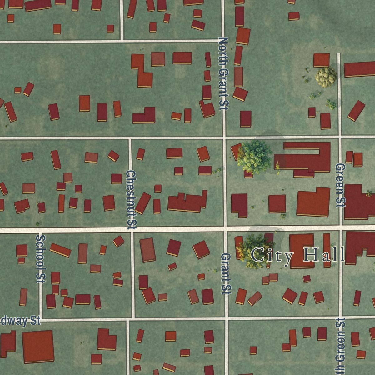 Close-up of the map of Clyde, Kansas print showing street and building detail