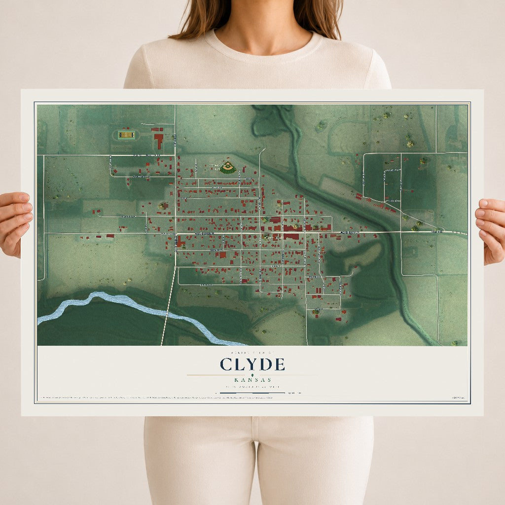 Map of Clyde, Kansas, 18 x 24 inch unframed archival matte print