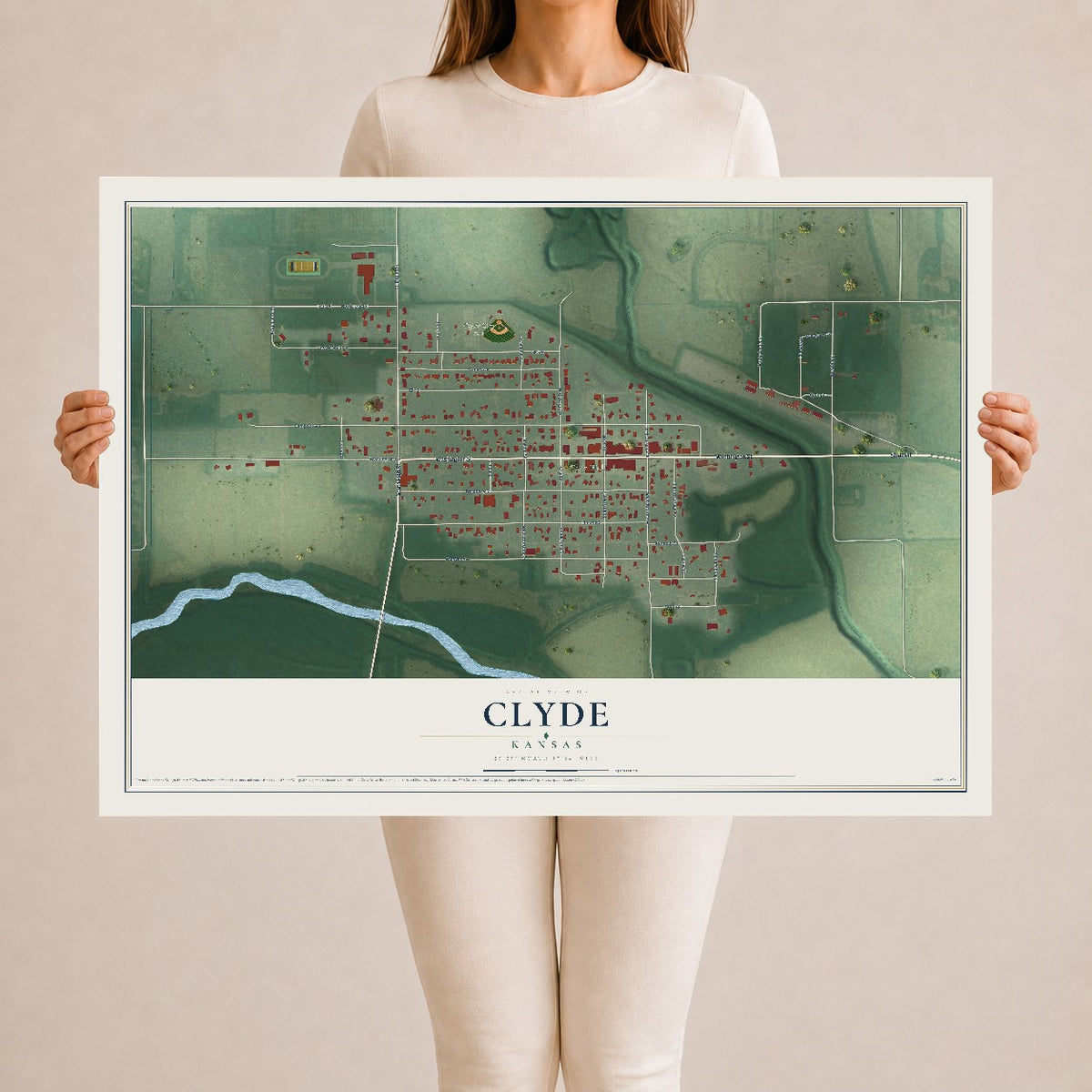 Map of Clyde, Kansas, 24 x 36 inch unframed archival matte print