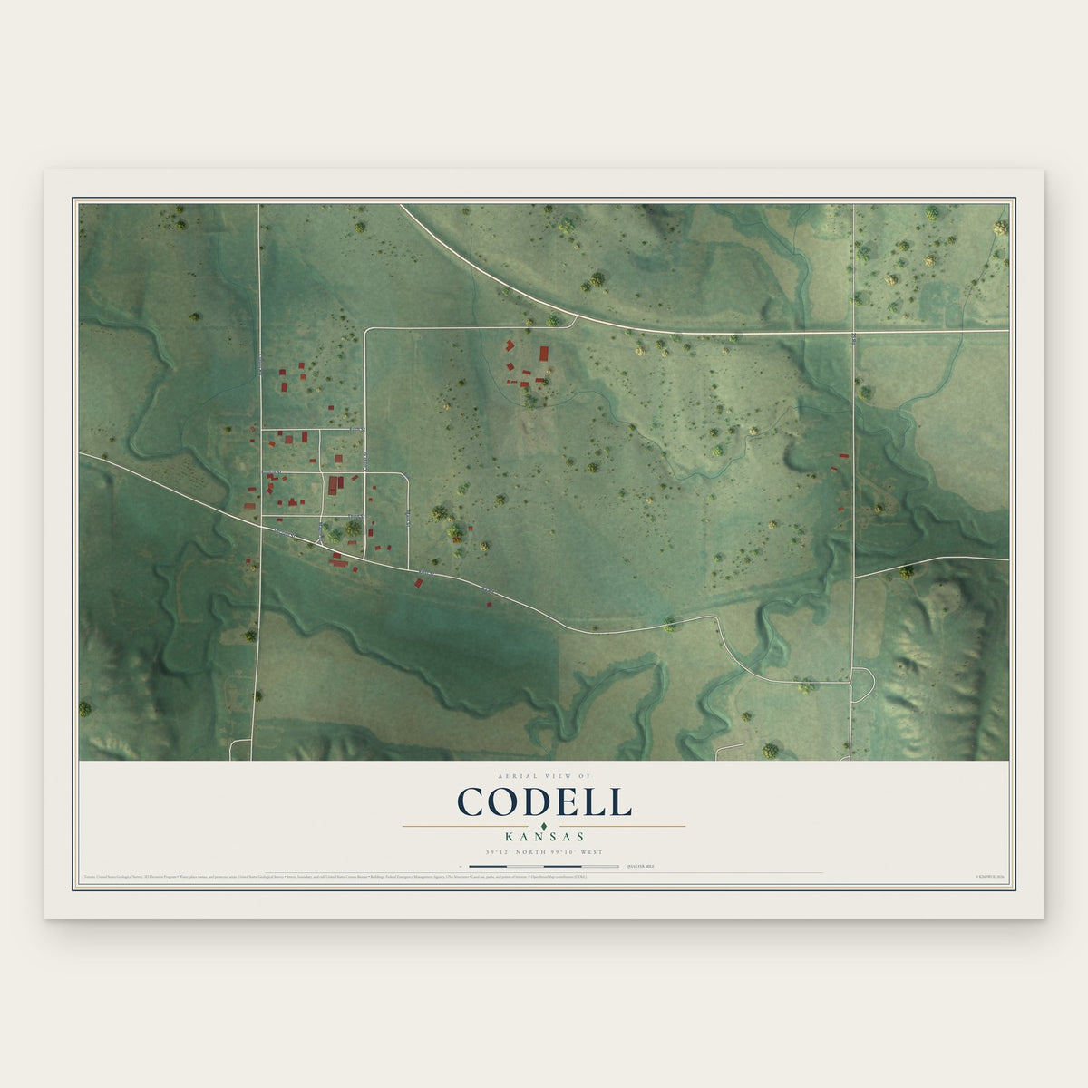 Codell, Kansas map print, the full design