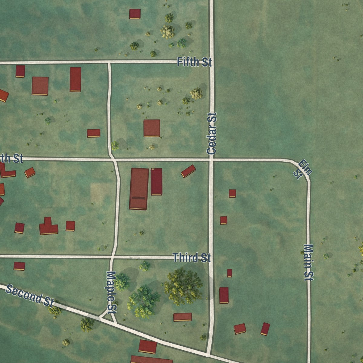 Close-up of the map of Codell, Kansas print showing street and building detail