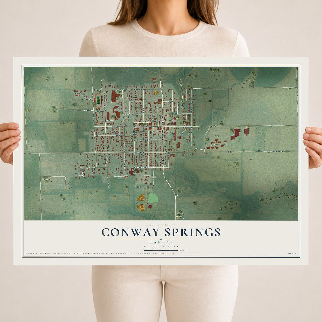 Map of Conway Springs, Kansas, 18 x 24 inch unframed archival matte print