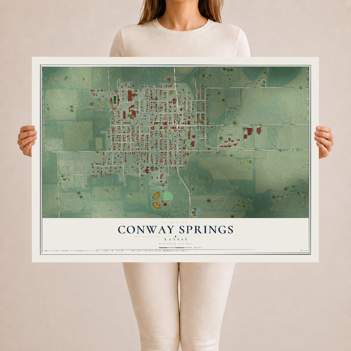 Map of Conway Springs, Kansas, 24 x 36 inch unframed archival matte print