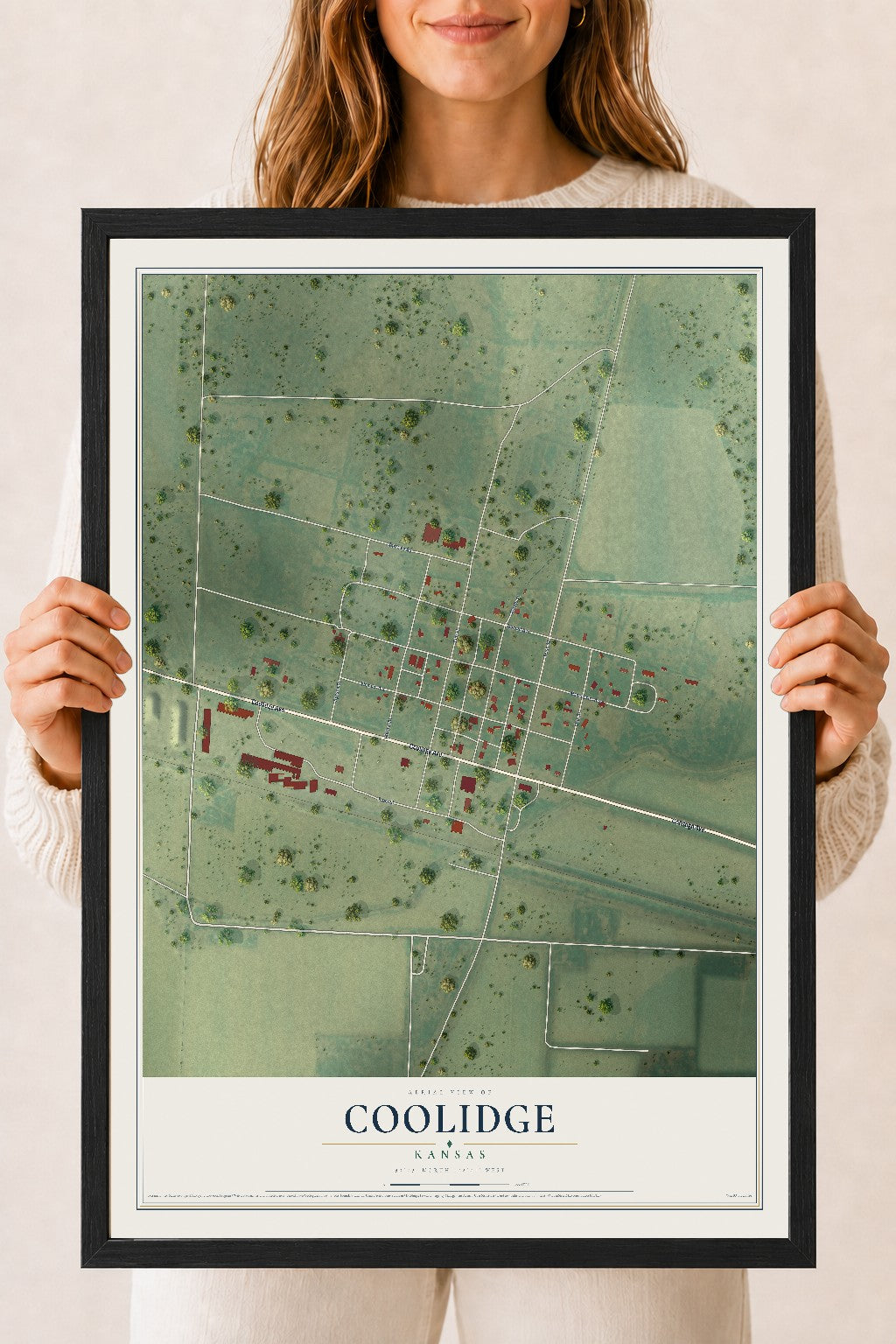 Map of Coolidge, Kansas, 18 x 24 inch print in a black wood frame