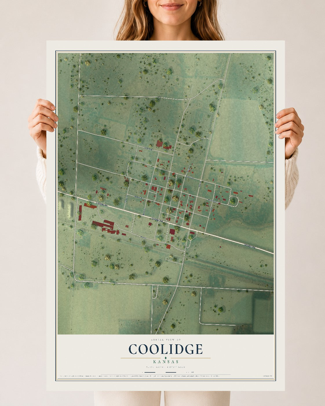 Map of Coolidge, Kansas, 24 x 36 inch unframed archival matte print