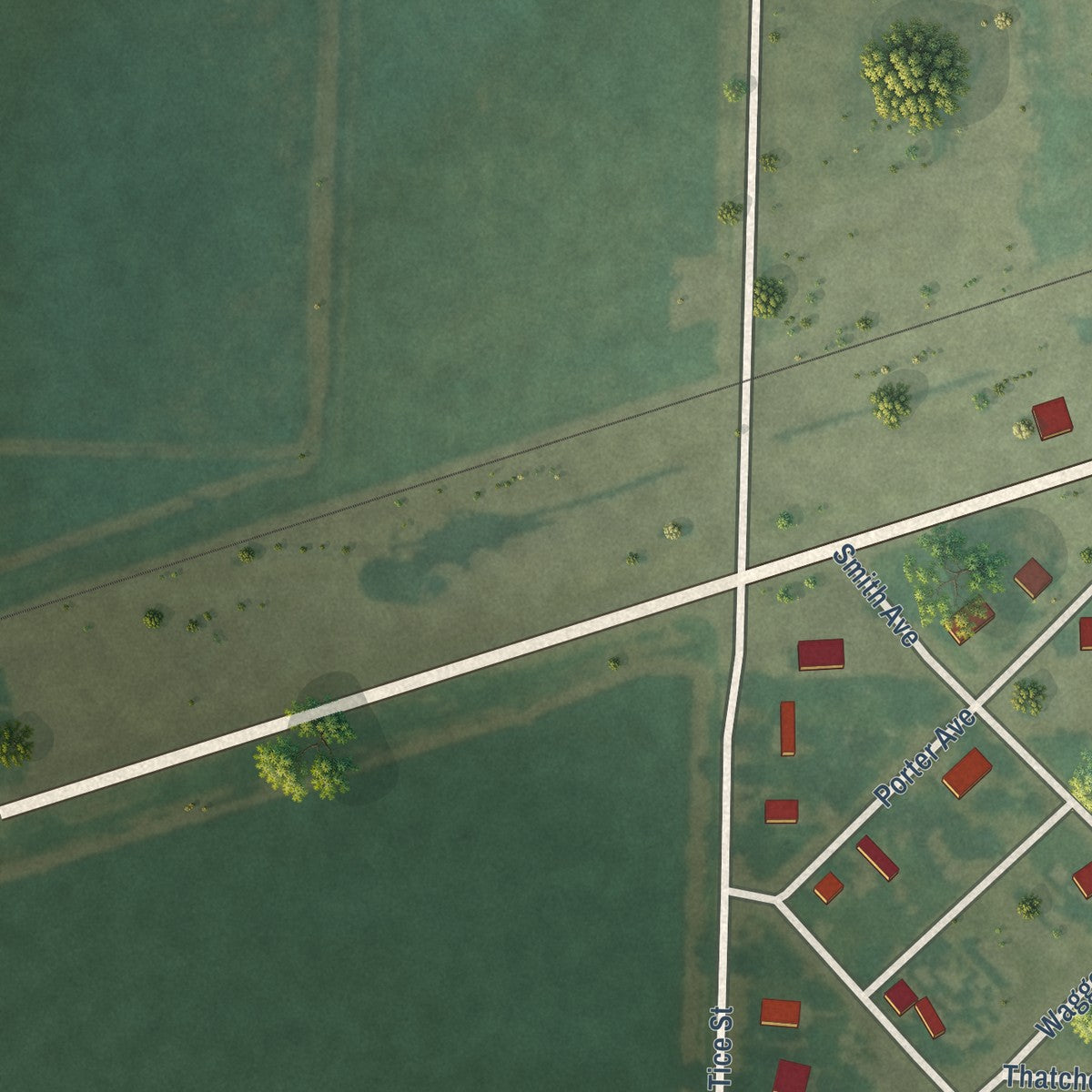 Second close-up of the map of Copeland, Kansas print showing more streets and buildings