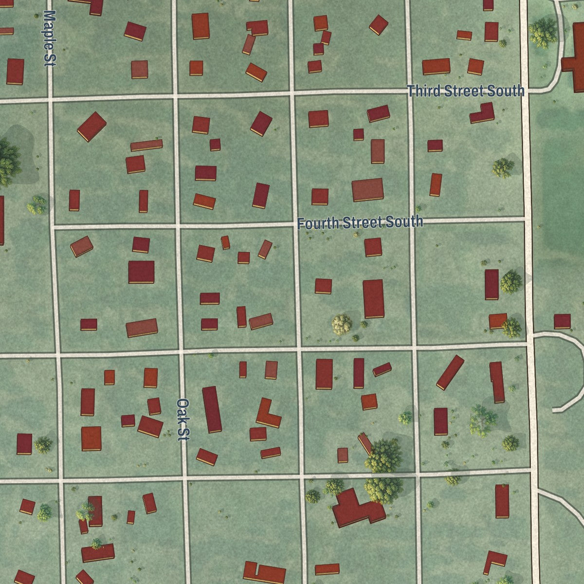 Second close-up of the map of Cottonwood Falls, Kansas print showing more streets and buildings