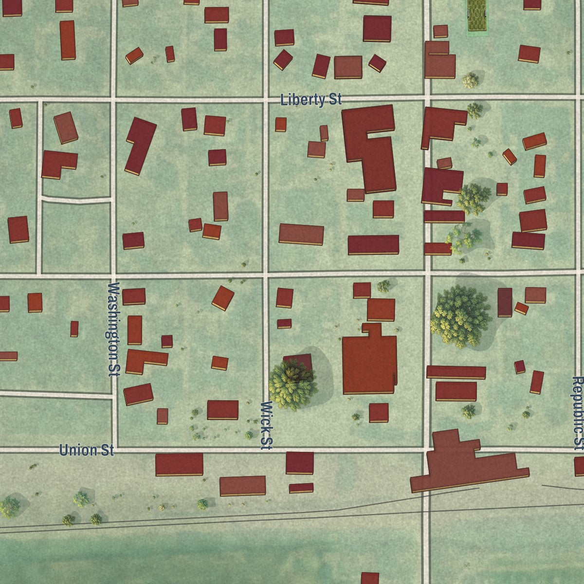 Close-up of the map of Courtland, Kansas print showing street and building detail