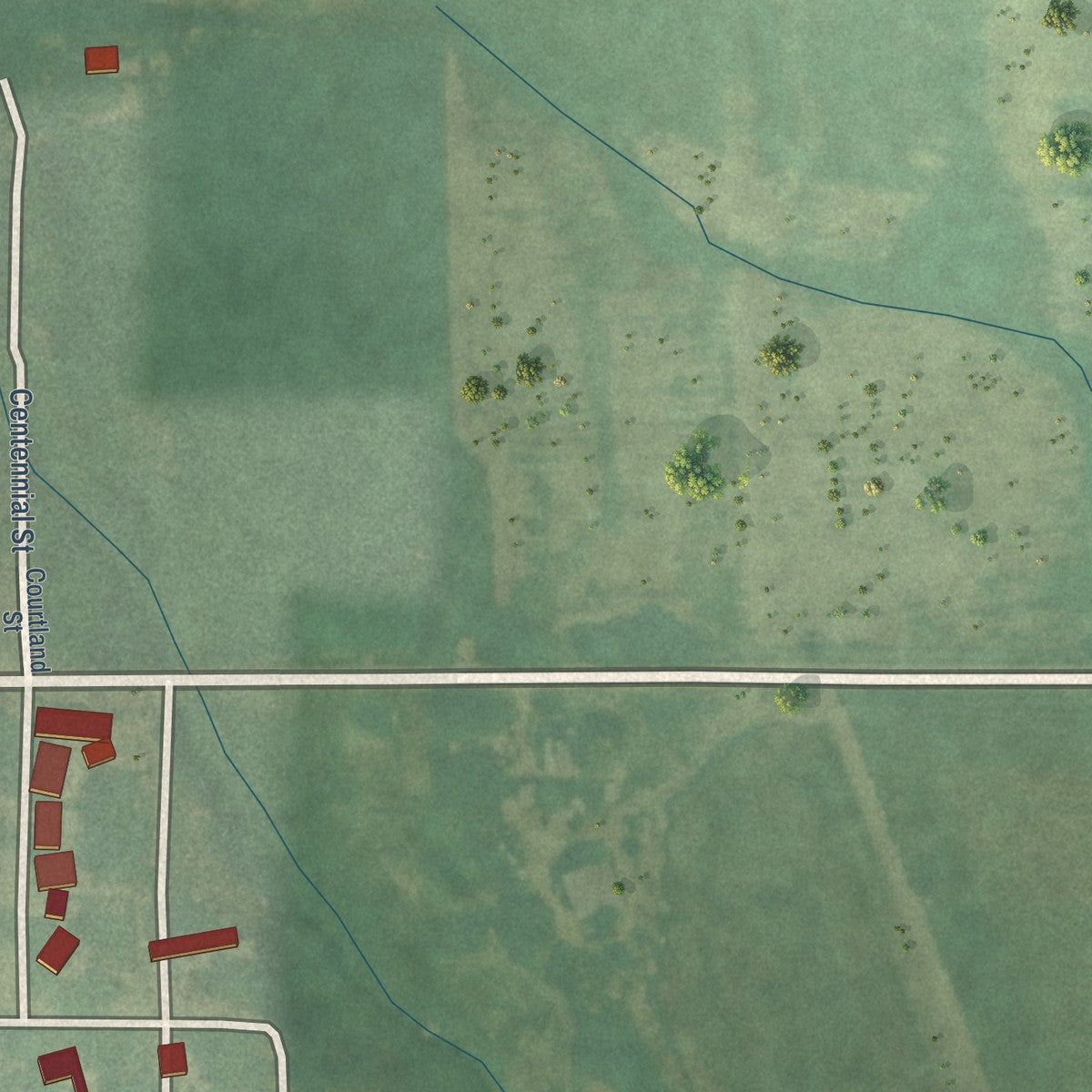 Second close-up of the map of Courtland, Kansas print showing more streets and buildings
