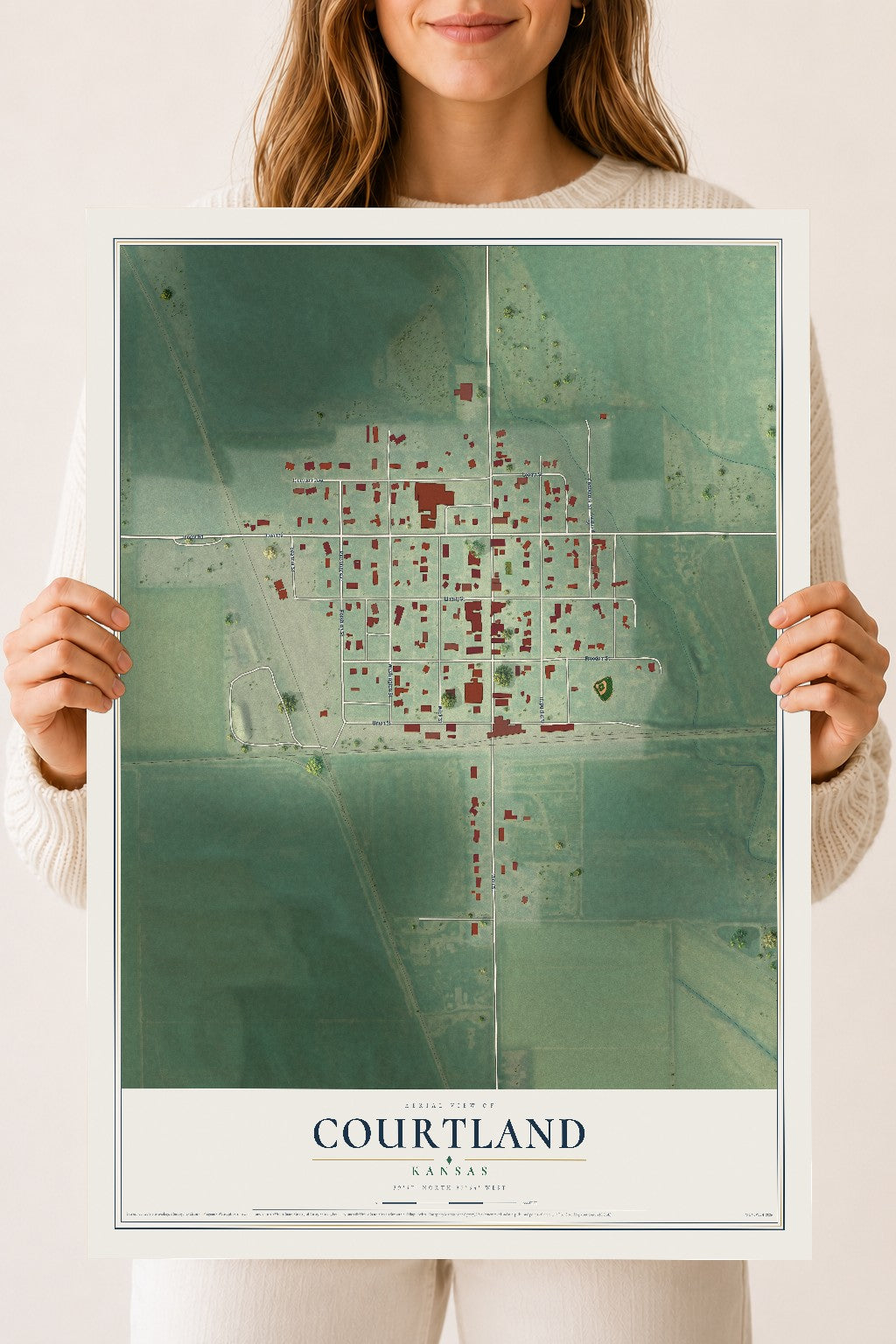 Map of Courtland, Kansas, 18 x 24 inch unframed archival matte print
