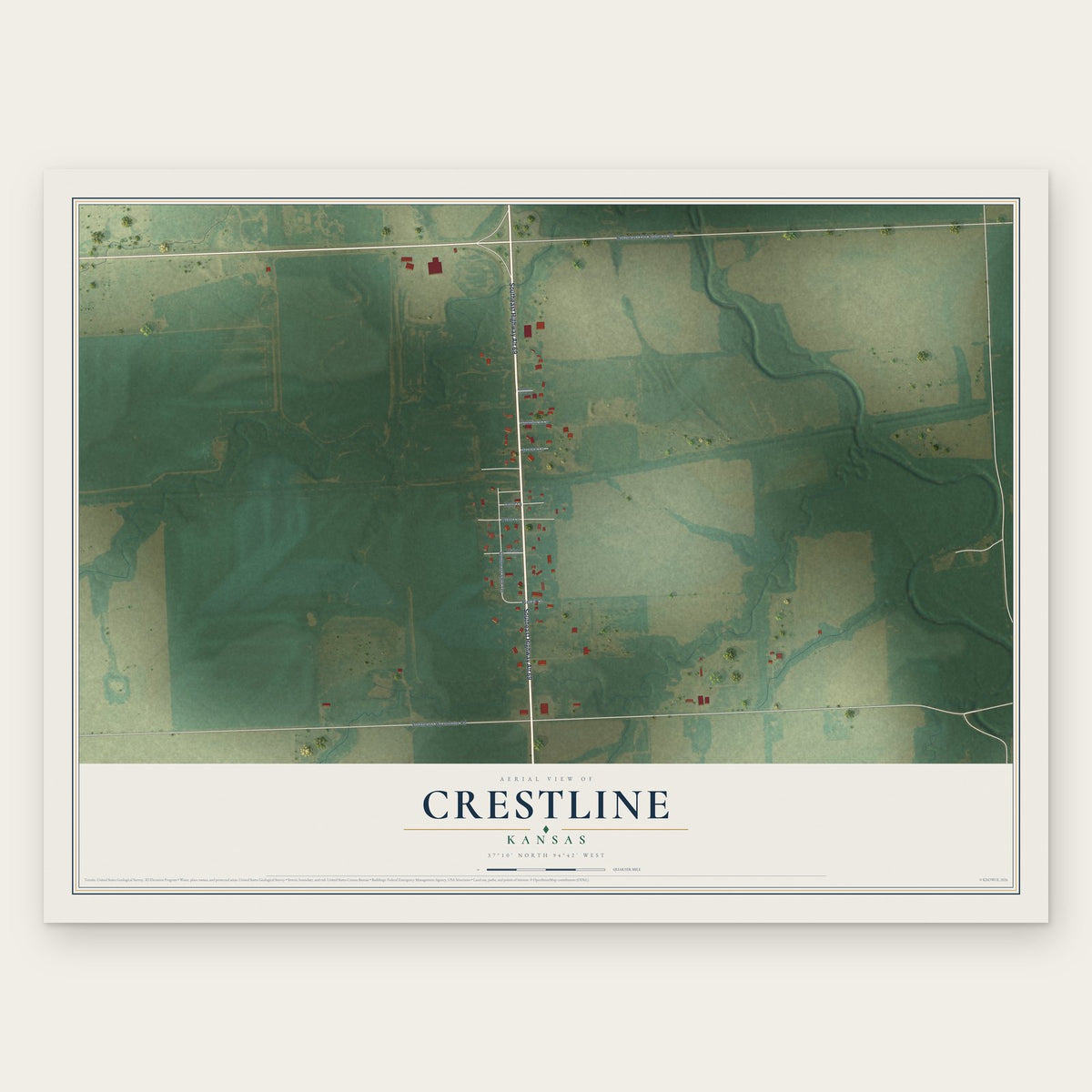 Crestline, Kansas map print, the full design