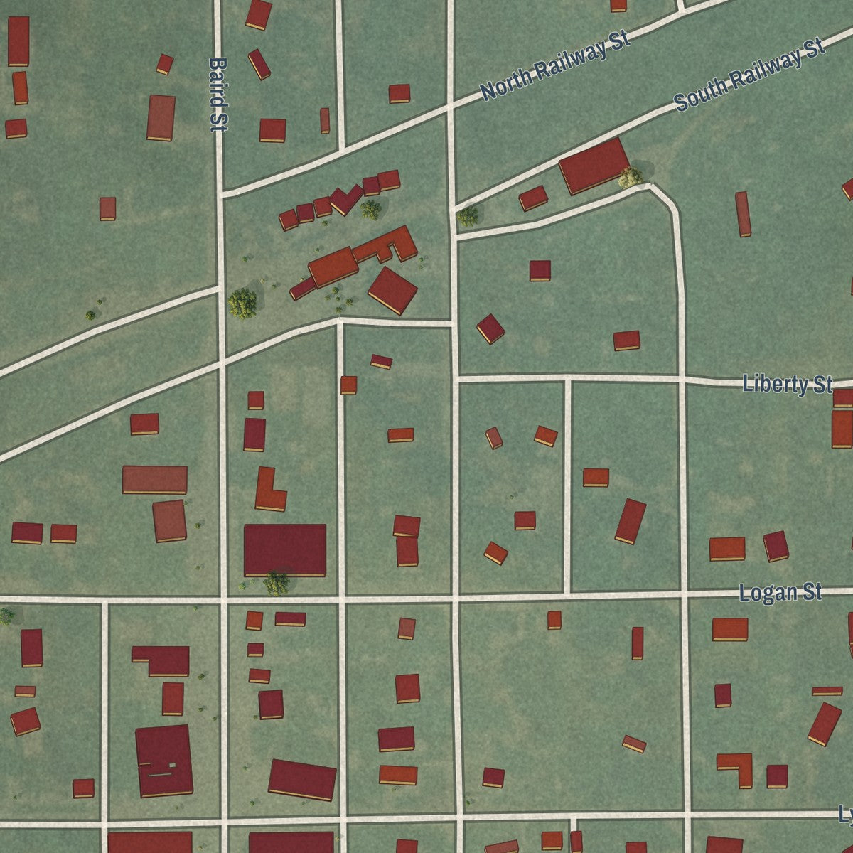 Close-up of the map of Cuba, Kansas print showing street and building detail