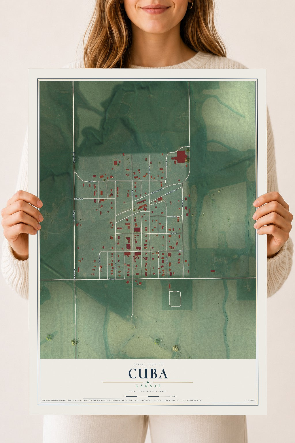 Map of Cuba, Kansas, 18 x 24 inch unframed archival matte print