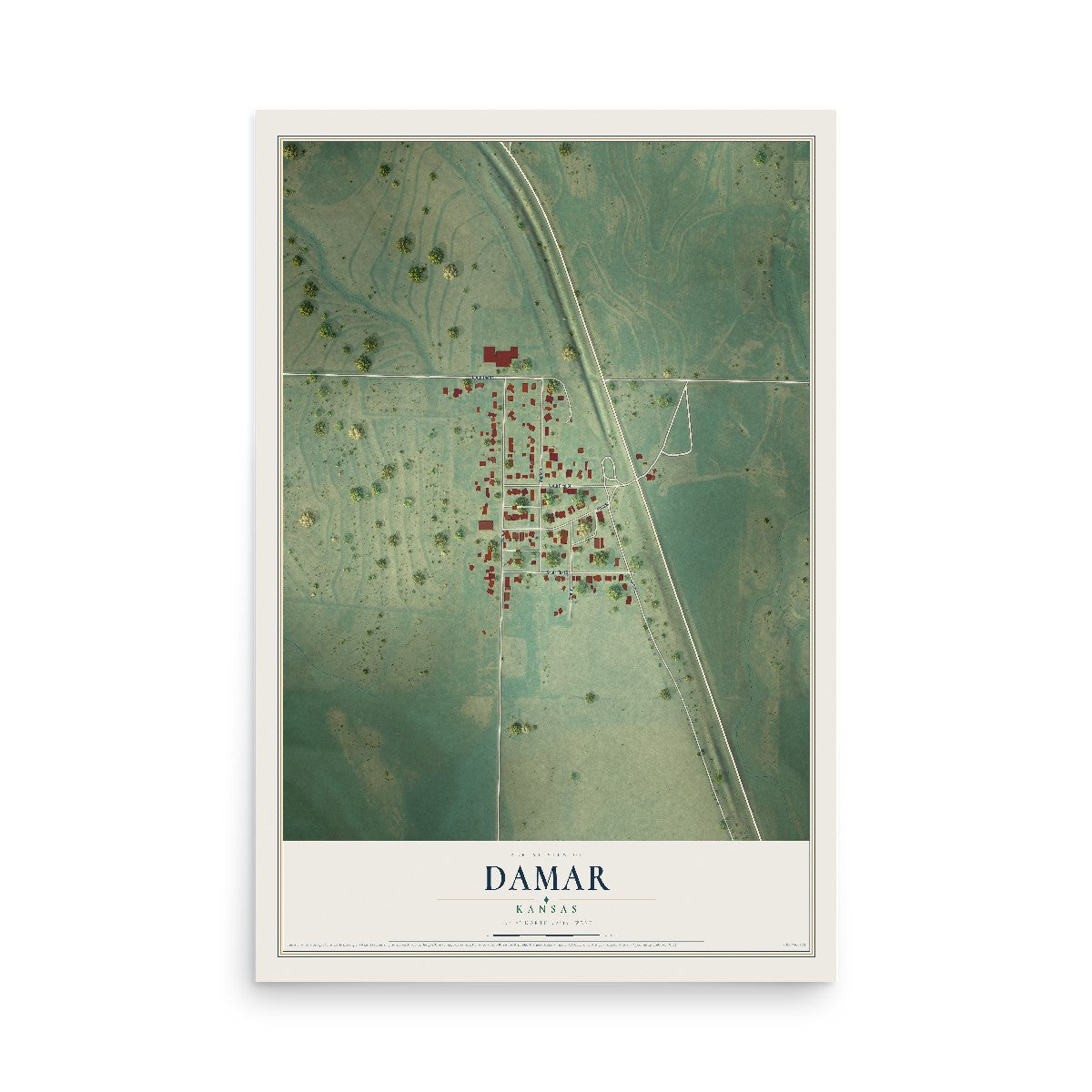Map of Damar, Kansas, 12 x 18 inch unframed archival matte print
