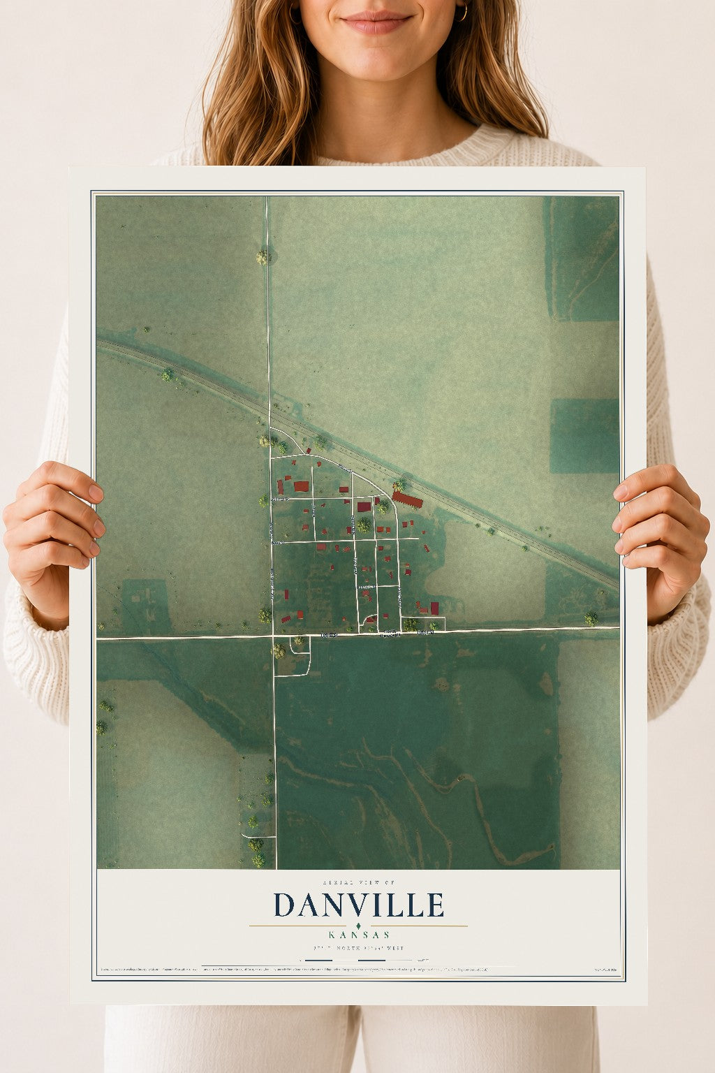 Map of Danville, Kansas, 18 x 24 inch unframed archival matte print