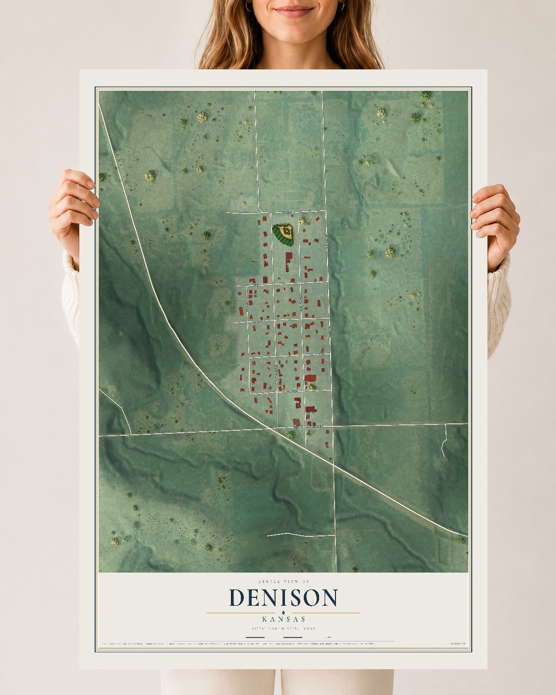 Map of Denison, Kansas, 24 x 36 inch unframed archival matte print