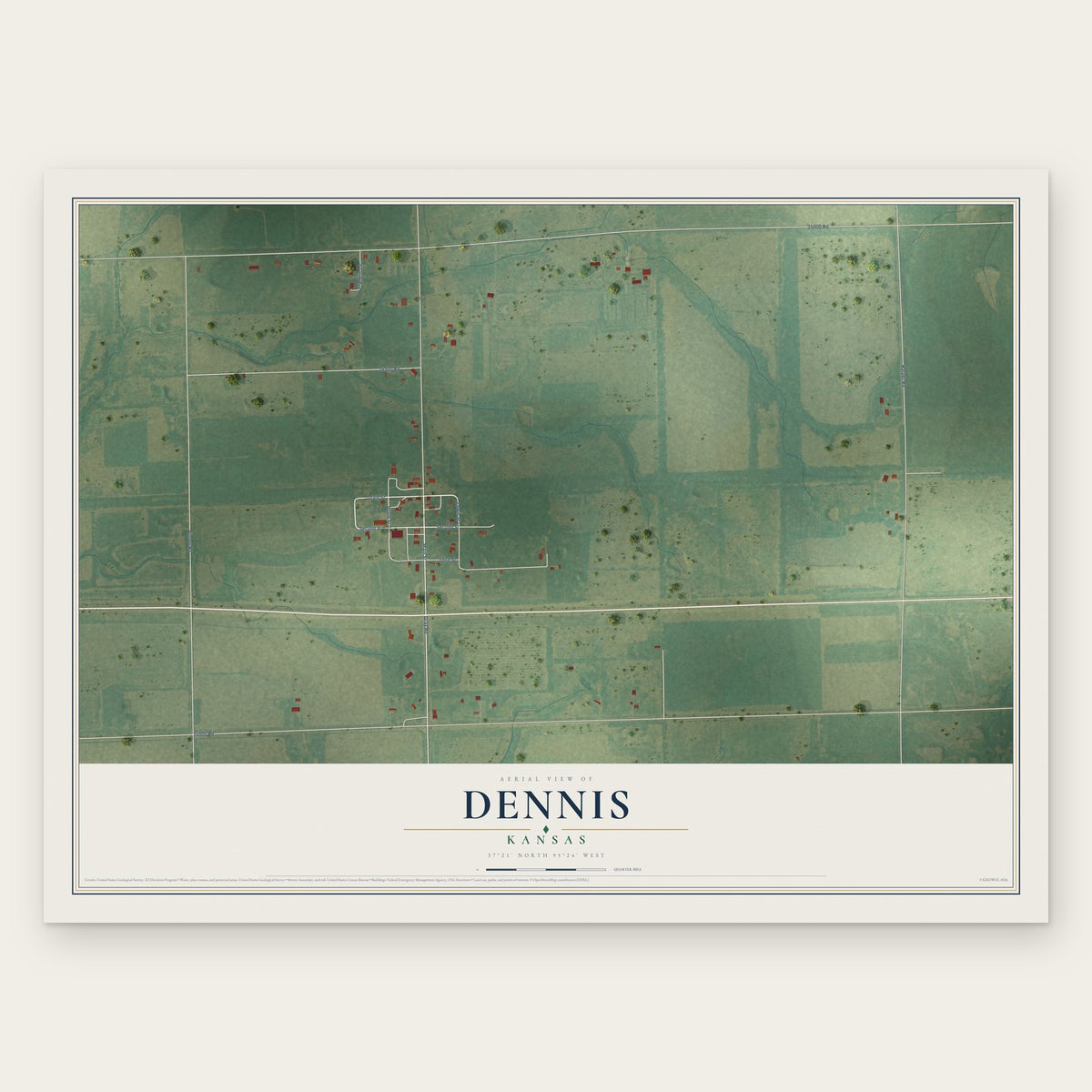 Dennis, Kansas map print, the full design