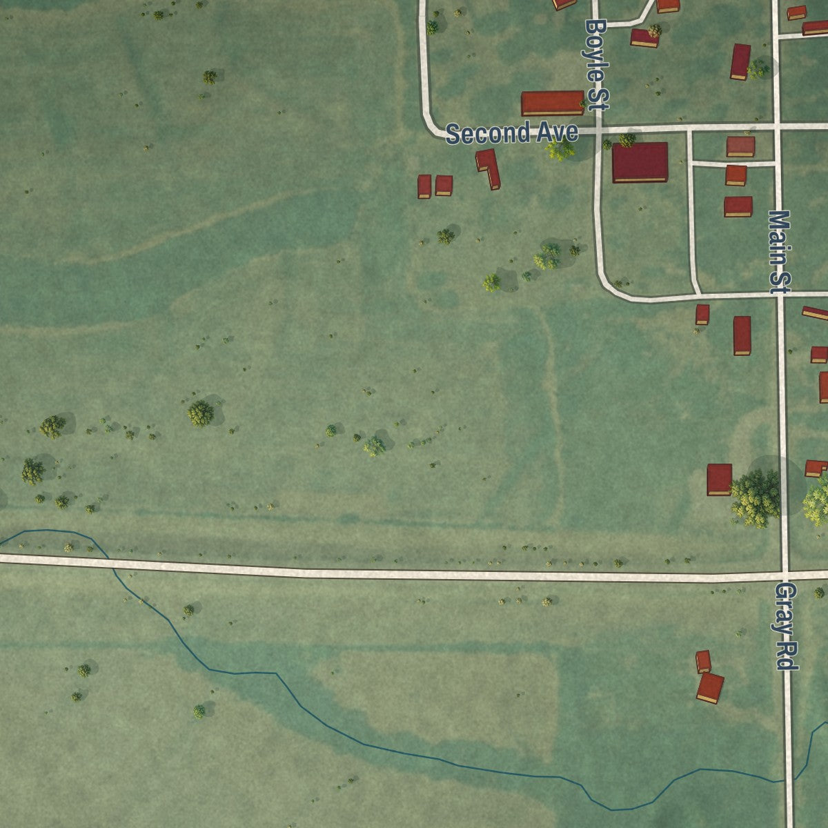 Close-up of the map of Dennis, Kansas print showing street and building detail